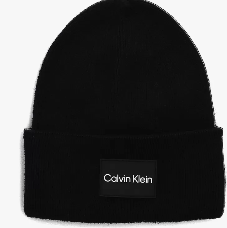 Store CALVIN KLEIN E Muts Fine Cotton Rib Beanie Zwart