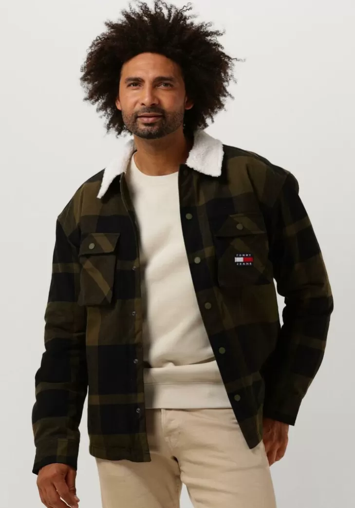 Discount TOMMY JEANS E Trui Tjm Check Sherpa Lined Overshirt Groen