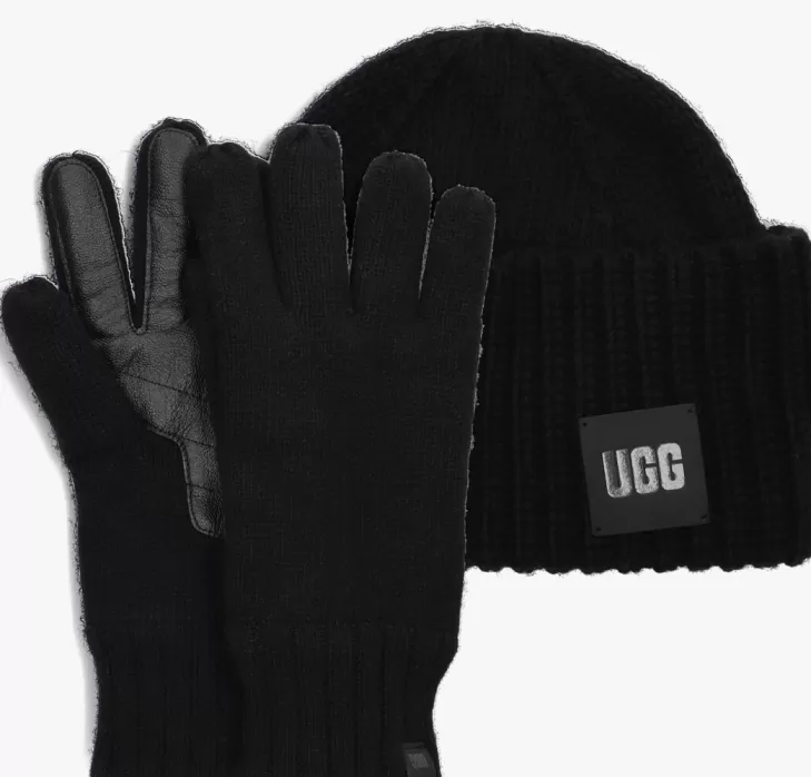 New UGG E Handschoenen Knit Beanie And Glove Set Zwart