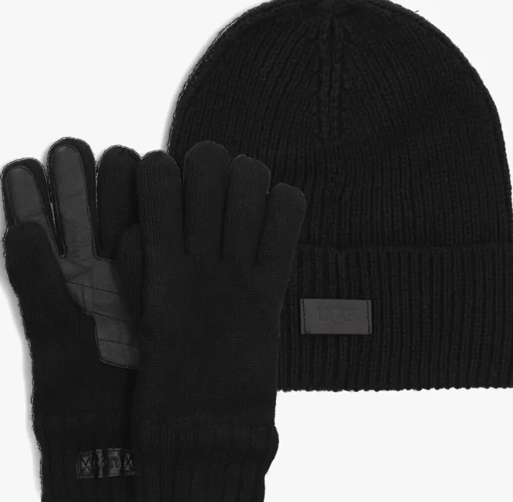 Clearance UGG E Handschoenen Knit Beanie With Glove Set Zwart