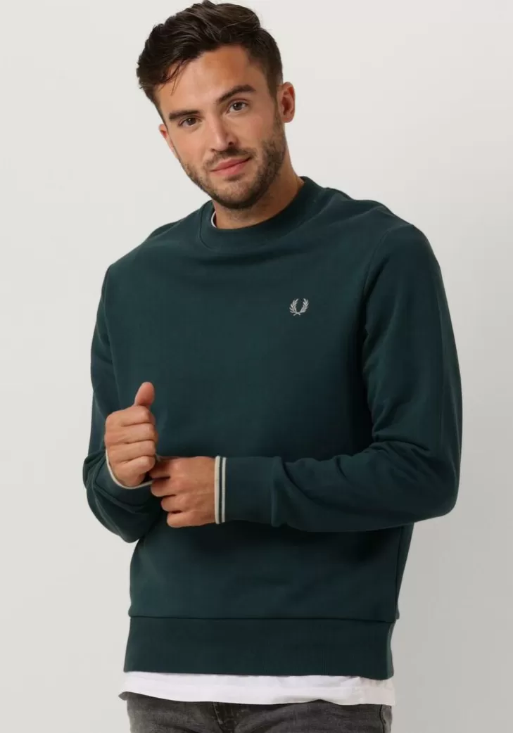 Hot FRED PERRY Sweater Crew Neck Sweatshirt Petrol