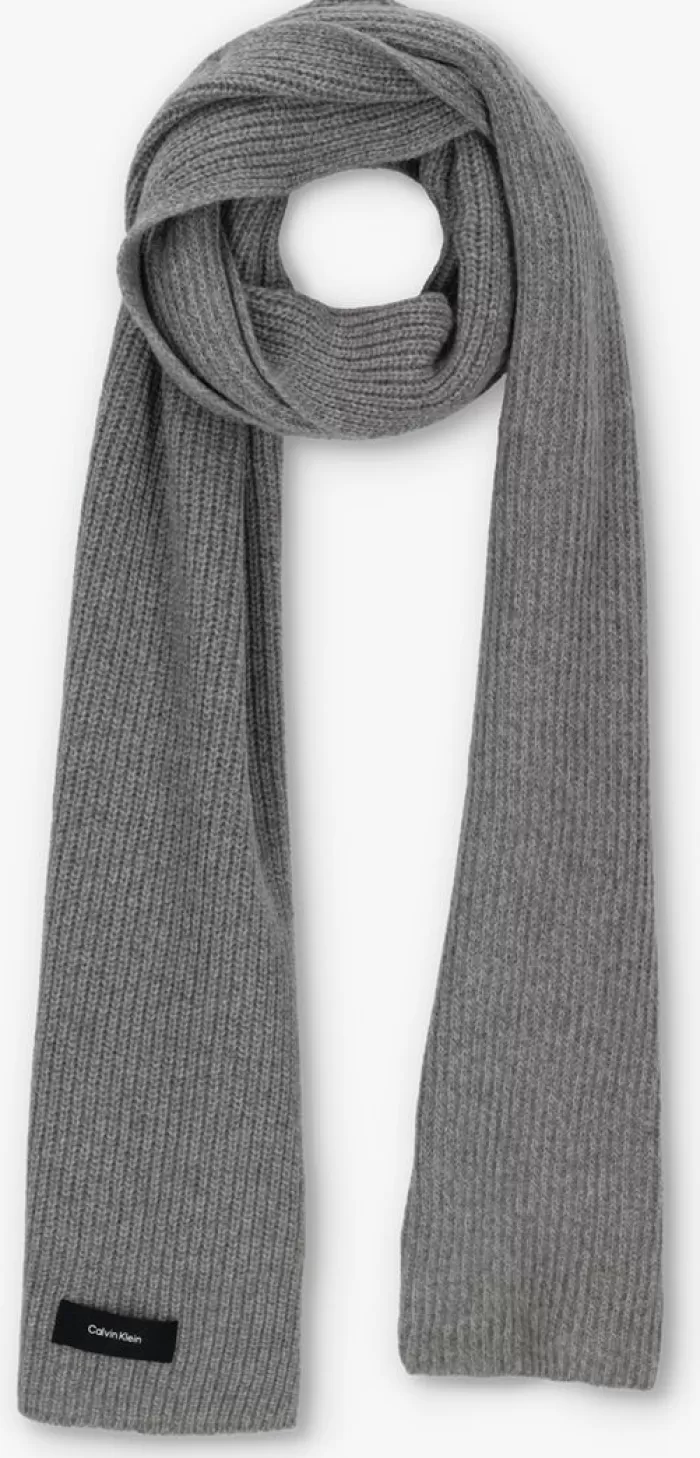 Dames CALVIN KLEIN Sjaals^Grijze Sjaal Daddy Wool Knit Scarf 30X180