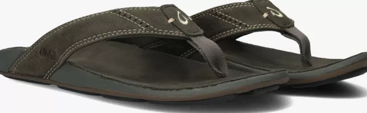 Best OLUKAI Grijze Teenslippers Nui Grijs