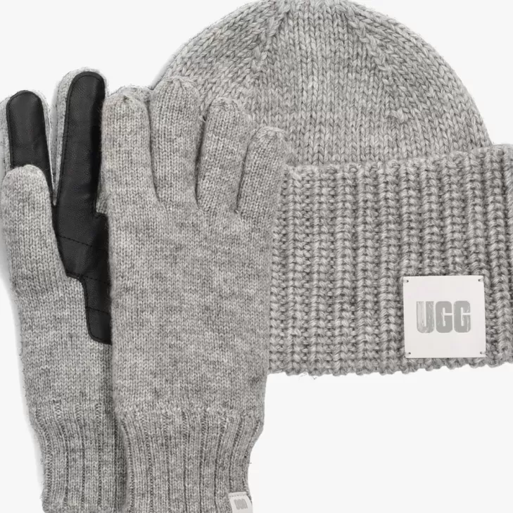 Online UGG Grijze Handschoenen Knit Beanie And Glove Set Grijs