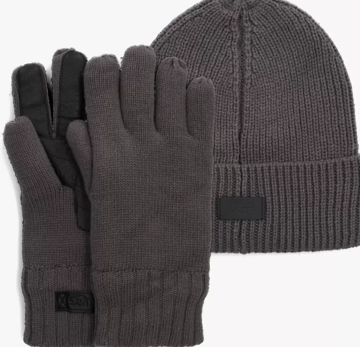 Outlet UGG Grijze Handschoenen Knit Beanie With Glove Set Grijs