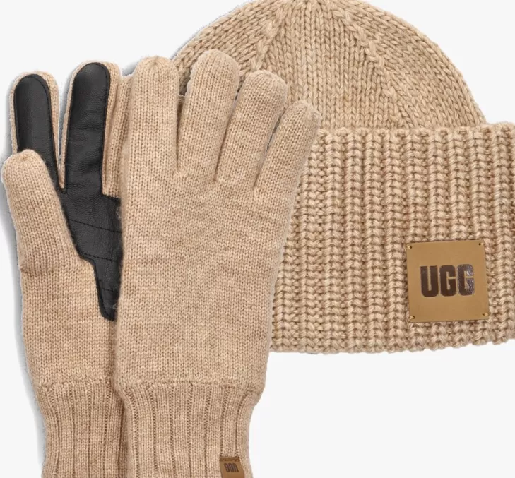 Store UGG Handschoenen Knit Beanie And Glove Set Camel